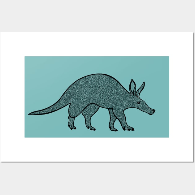 Aardvark - hand drawn detailed animal design Wall Art by Green Paladin